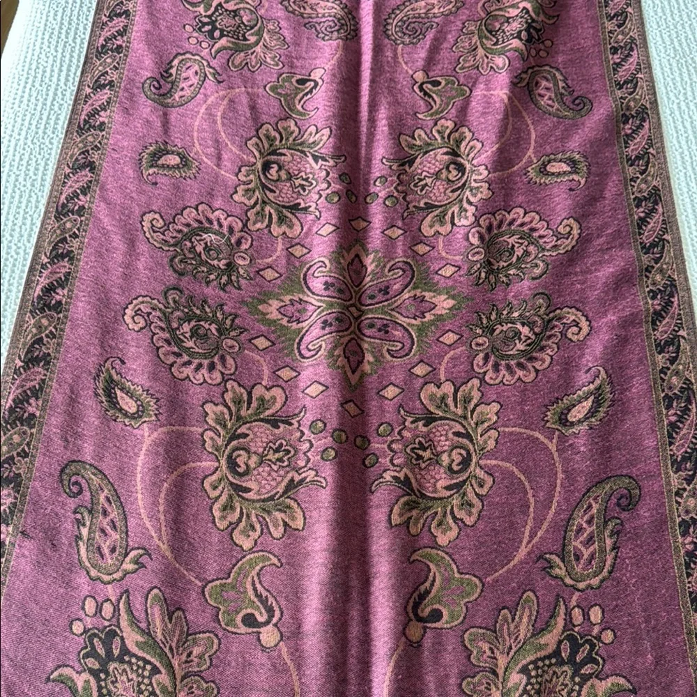 Purple Floral Paisley Embroidered Scarf with Fringe